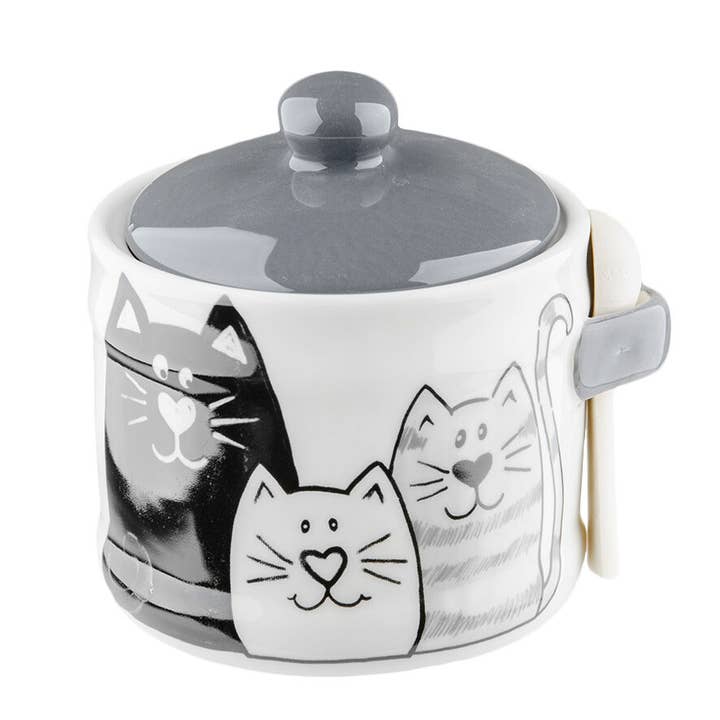 Kittens Ceramic Jar with Lid and Wooden Spoon for wholesale by STP