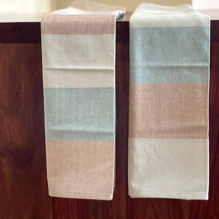 Sobremesa - Wholesale Tea Towel - Green Stripes Cotton Tea Towels Kitchen Essential - Set of 2