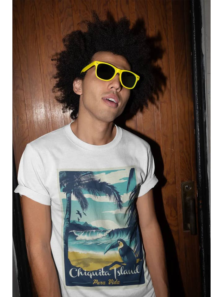 White Chiquita Island, Pura Vida, Beach Name, White, Men's Short Sleeve Round Neck T-shirt 00292 for wholesale on Faire