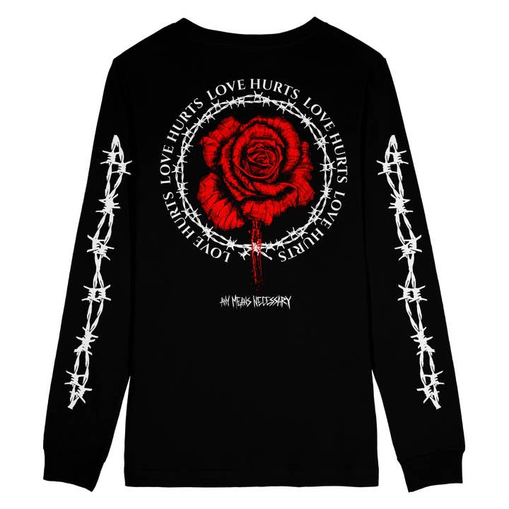 Love Hurts Langarm-T-Shirt Schwarz für den Großhandel von Any Means Necessary