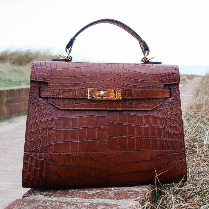 Catherine taske med croco-prægning i italiensk læder for engroshandel hos I Sette Giorni