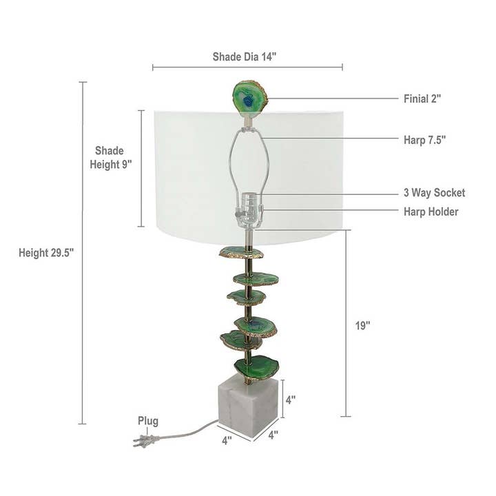 A&B Home Group Inc. - Wholesale Accent/desk lamp - D15x29.5" Verdant Agate-Slice Table Lamp w/ Marble Base6