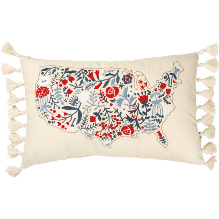 Floral USA Map Pillow for wholesale by Primitives by Kathy