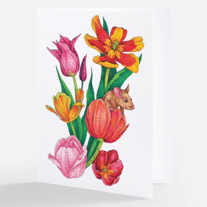 Fältet mus och tulpaner gratulationskort för wholesale av Artwork By Emilie