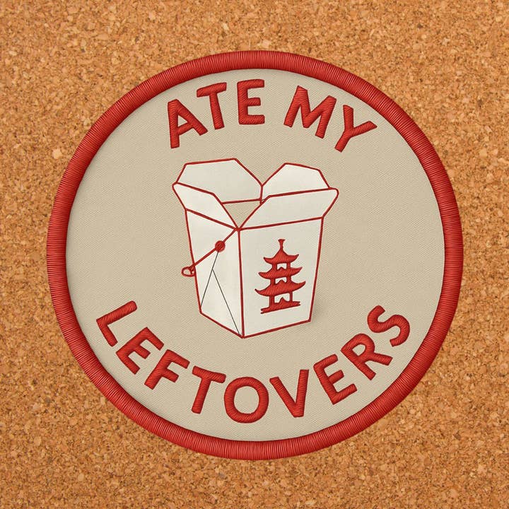 Ate My Leftovers Stitch-Look Merit Badge Die Cut Sticker for wholesale by Buffalovely