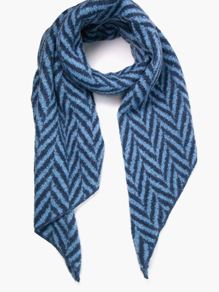 Navy Blue Denim Blue Chevron Print Asymmetric Heavyweight Scarf for wholesale by Sarta Accessories