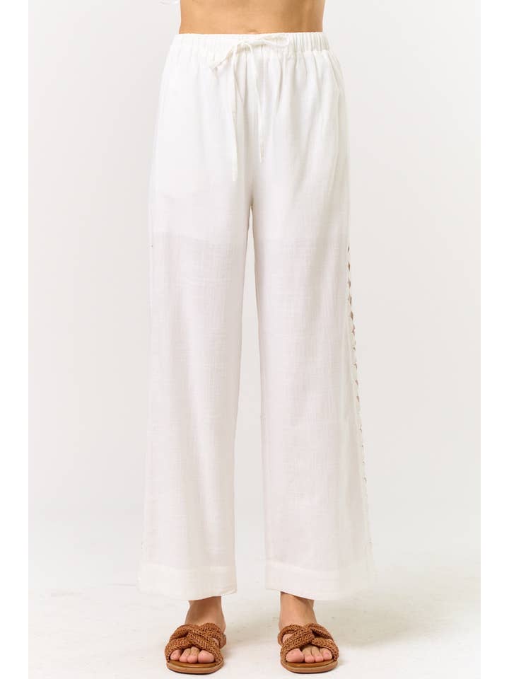 Lalavon - Wholesale Pants - Women's - ILP5676 High-Rise Linen Pants with Side Cutout Detail6