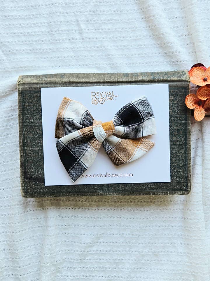 Large Fabric Bow on Clip • Fall Plaid for wholesale by Revival Bow Co.