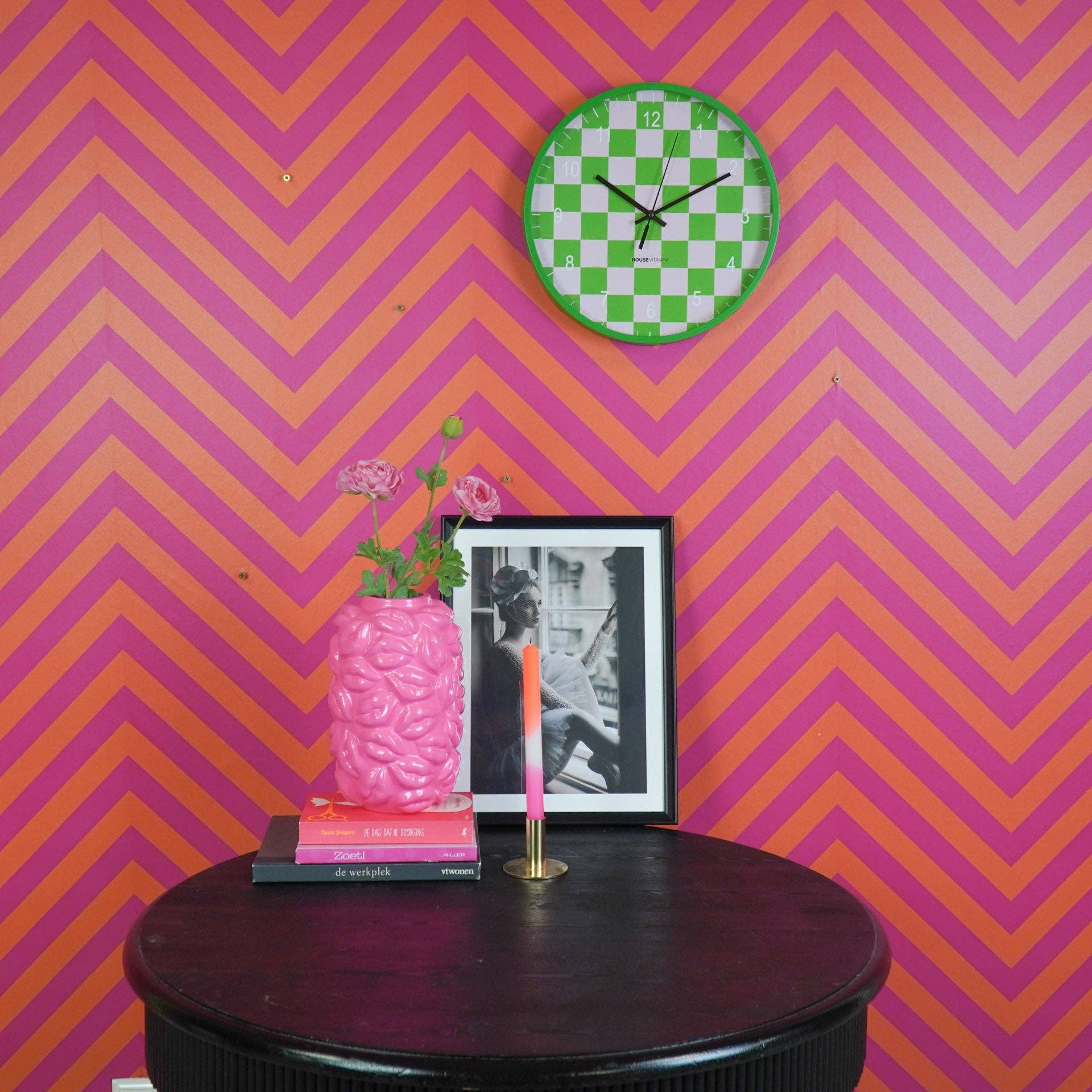 Housevitamin bv - Venta al por mayor Relojes de pared - Reloj - Reloj de Pared - Patrón de Bloques - Verde/Rosa - 34x4x34cm3