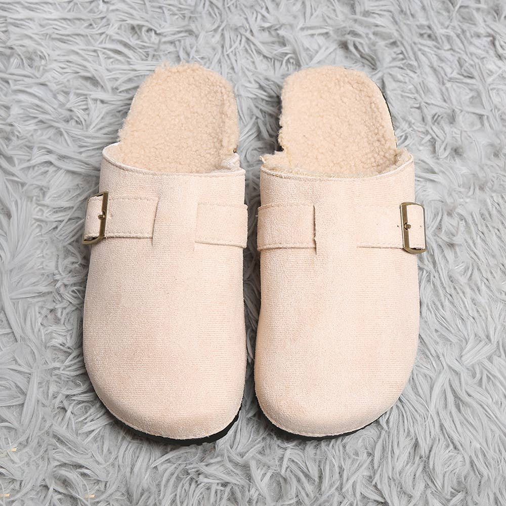 Sensibling Corp. - Vente Chaussons – femme - Mules Sabots en Suédine à Boucle en Fausse Fourrure Solide15