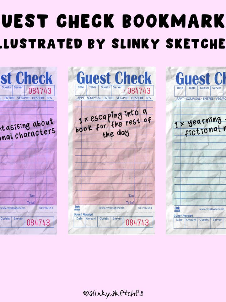 Guest Check Bookmark / Junk Bookmark for wholesale by Slinky Sketches