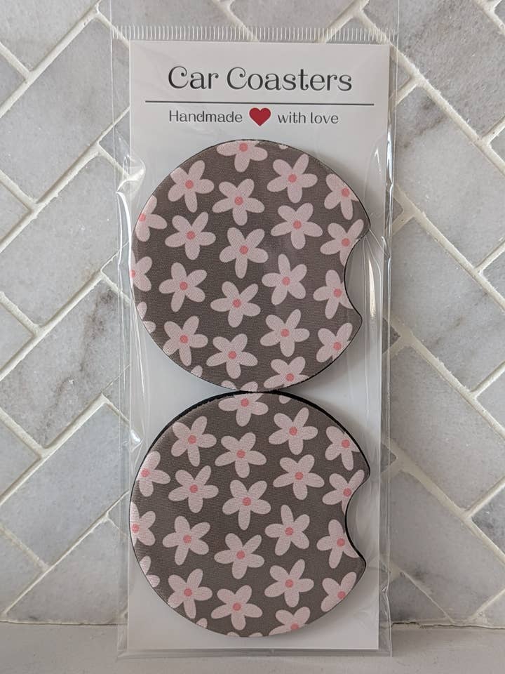 Sage Daisies Car Coasters for wholesale by Sweet Bean Candle Collective