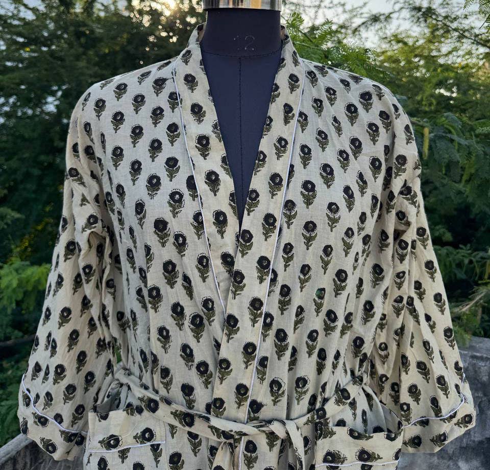 bhavnas boutique – wholesale Robe – Women's – Floral Cotton Vintage Woman's Block Print Kimono Robes 2