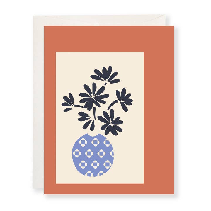 Carte de vœux florale à vase bleu pour la vente par Tracy Schifeling Art