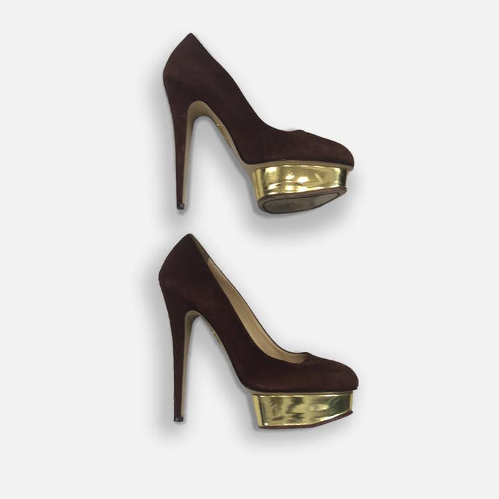 Sapatos de Salto Alto Burgundy Charlotte Olympia com Plataforma Dourada por atacado de The Era NYC