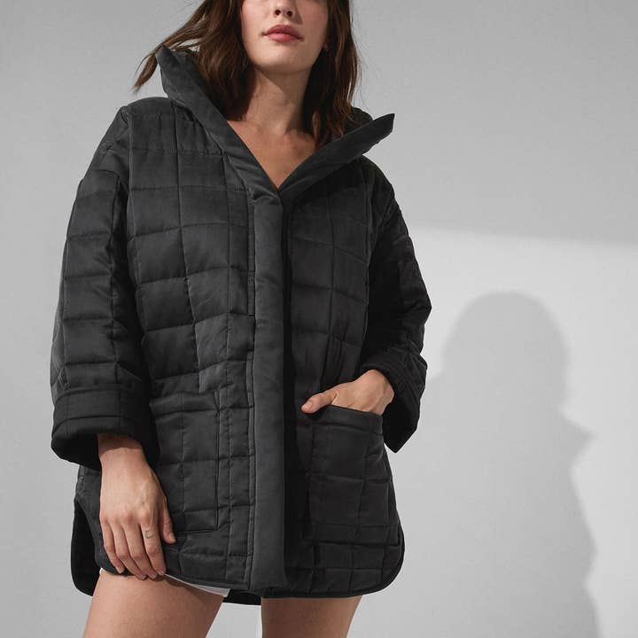 Immersed Black Immersed Black Quilted Silk Comforter Coat for wholesale on Faire