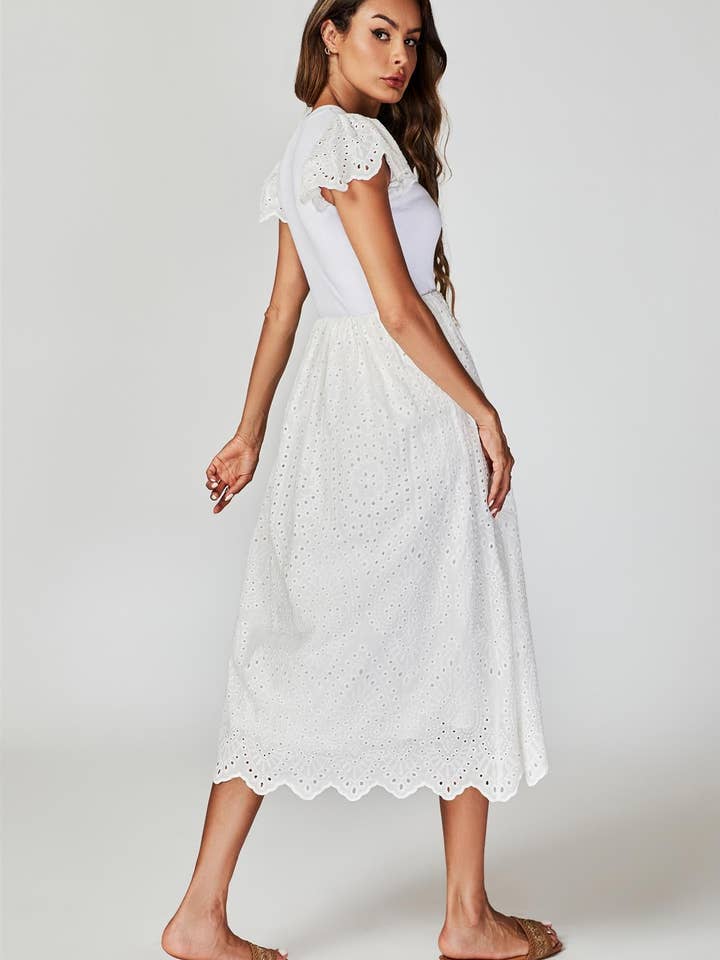 Jersey Broderie Midi Dress In White for wholesale on Faire1