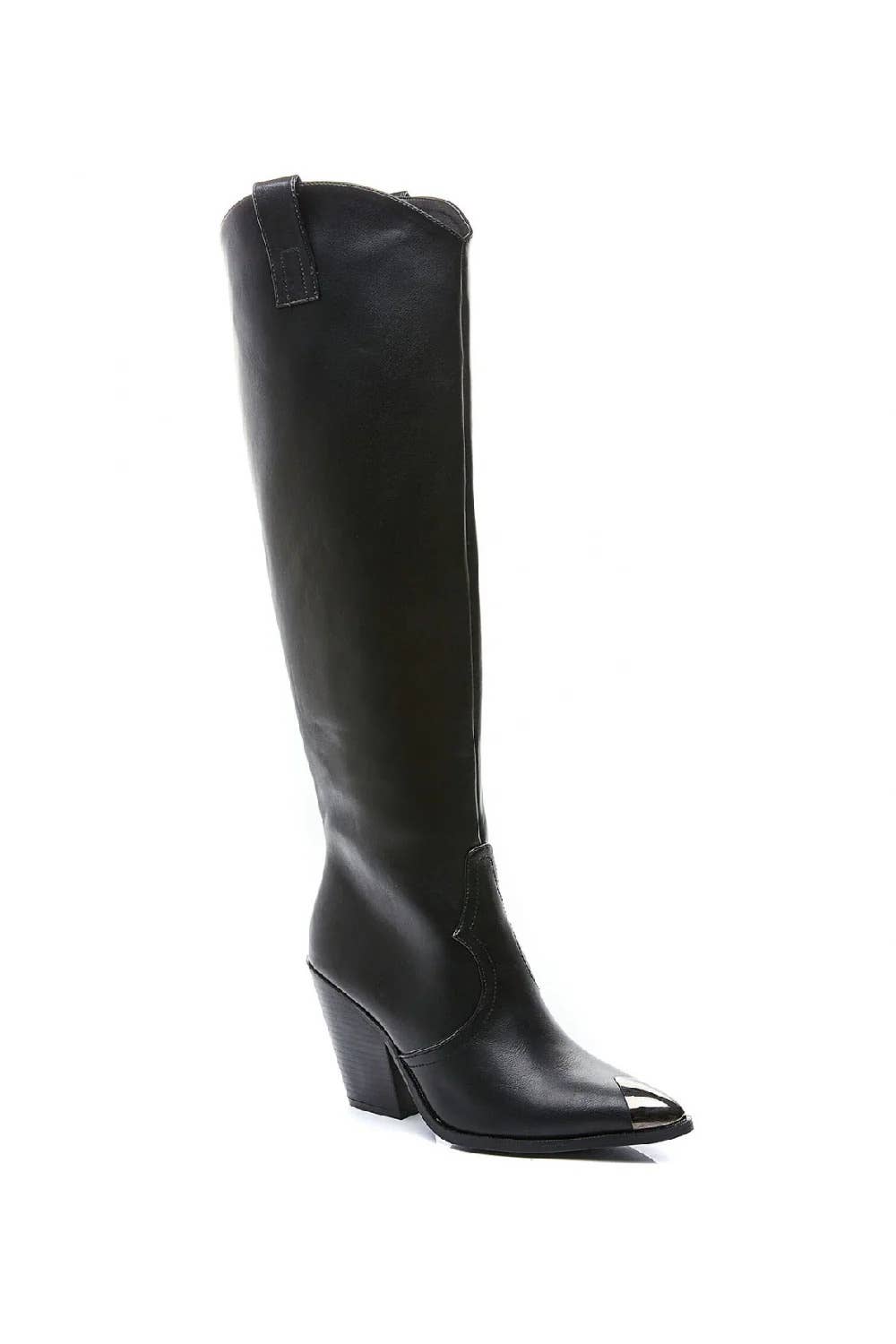 PU PRETO BOTAS COWBOY DE CANO ALTO PRETAS EM PU COM SALTO METÁLICO PONTIAGUDO para venda a revendedores na Faire3