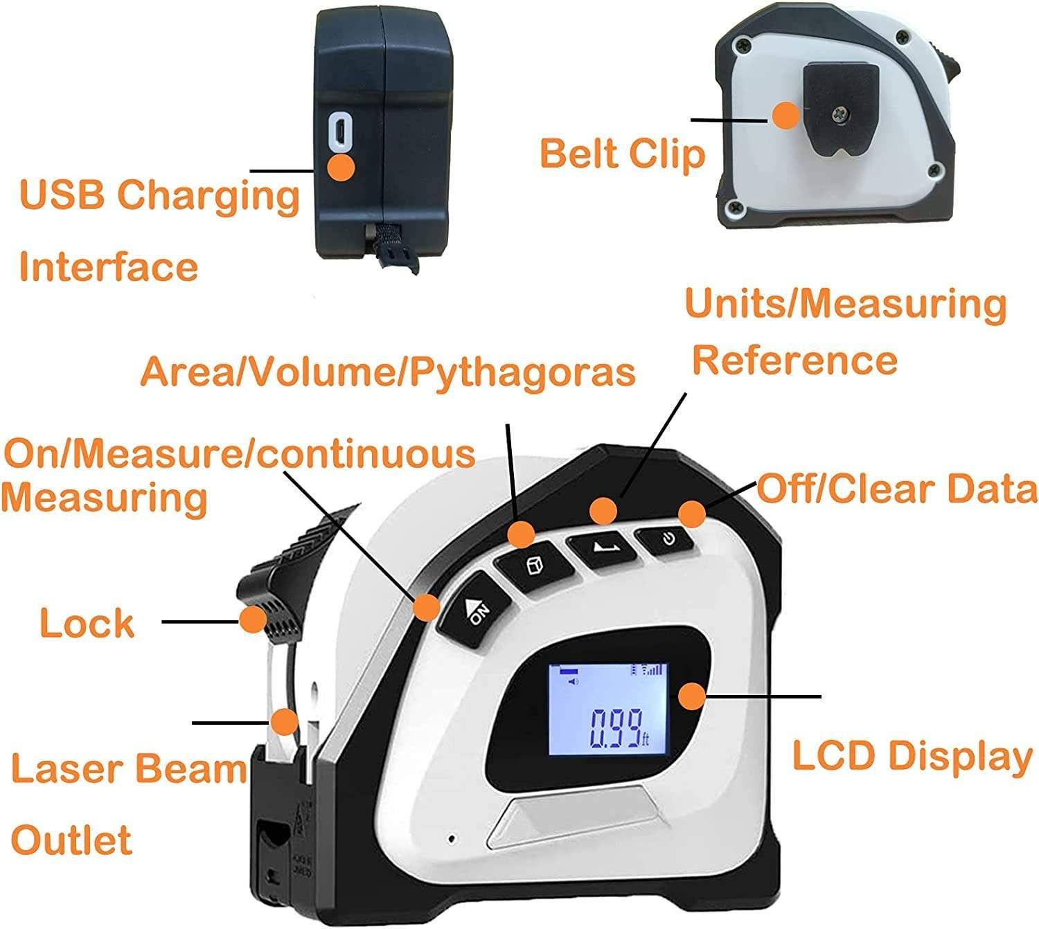 VIGOR - Wholesale Measuring Tape - Display Laser Tape Measure 40M Rechargeable Measurement Tool 5M Laser Measuring Tape Distance Meter(10 Pack)3