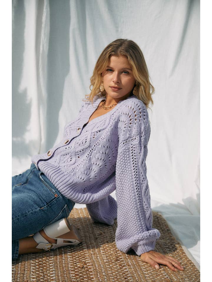 LAVENDER JW6043 Loose Three Button Cardigan for wholesale on Faire