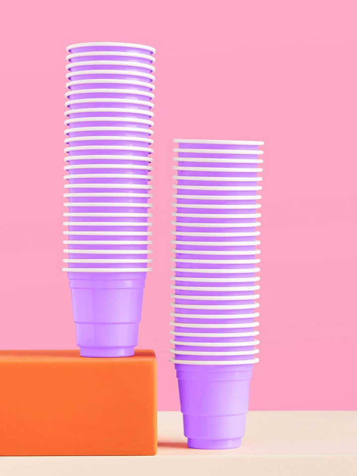 Lavender Plastic Shot Glasses, Bach Decor, Bday Supplies for wholesale by xo, Fetti