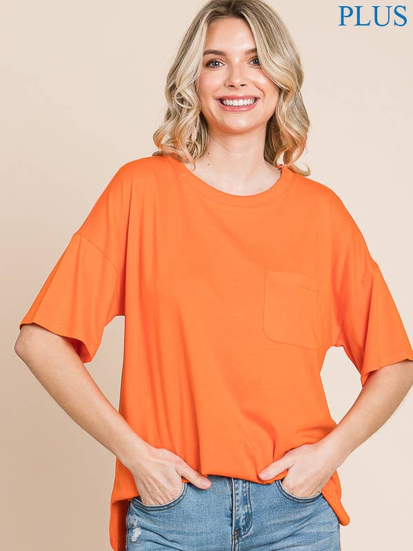 CJT1629X - OVERSIZED ROUND NECK SSLV PATCH POCKET TOP for wholesale by Culture Code