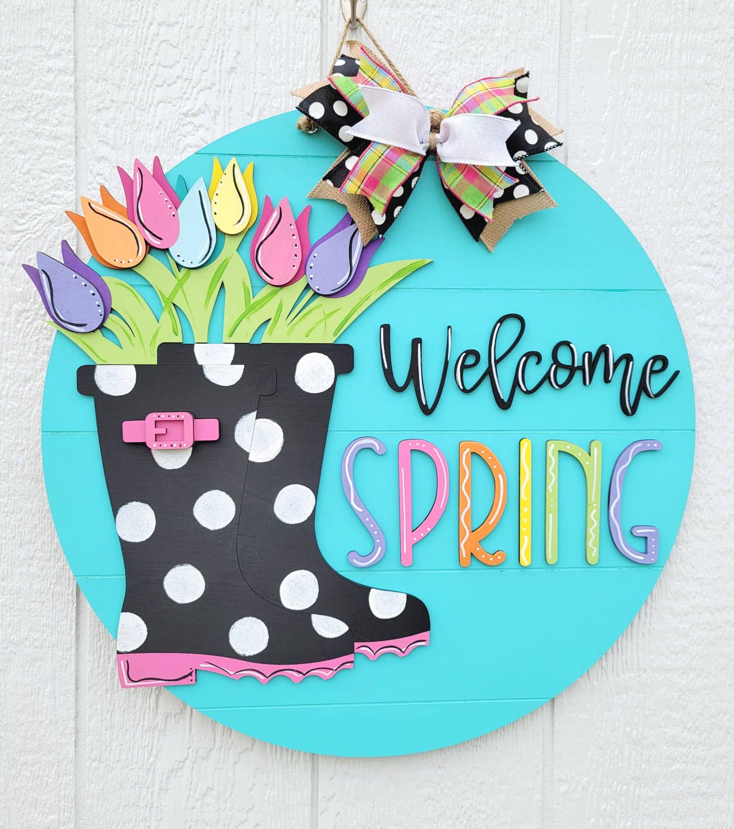 Teal Moon Creations - Vente Kit de bricolage - Bricolage : Bienvenue Printemps Plaque de Porte en Botte de Pluie0