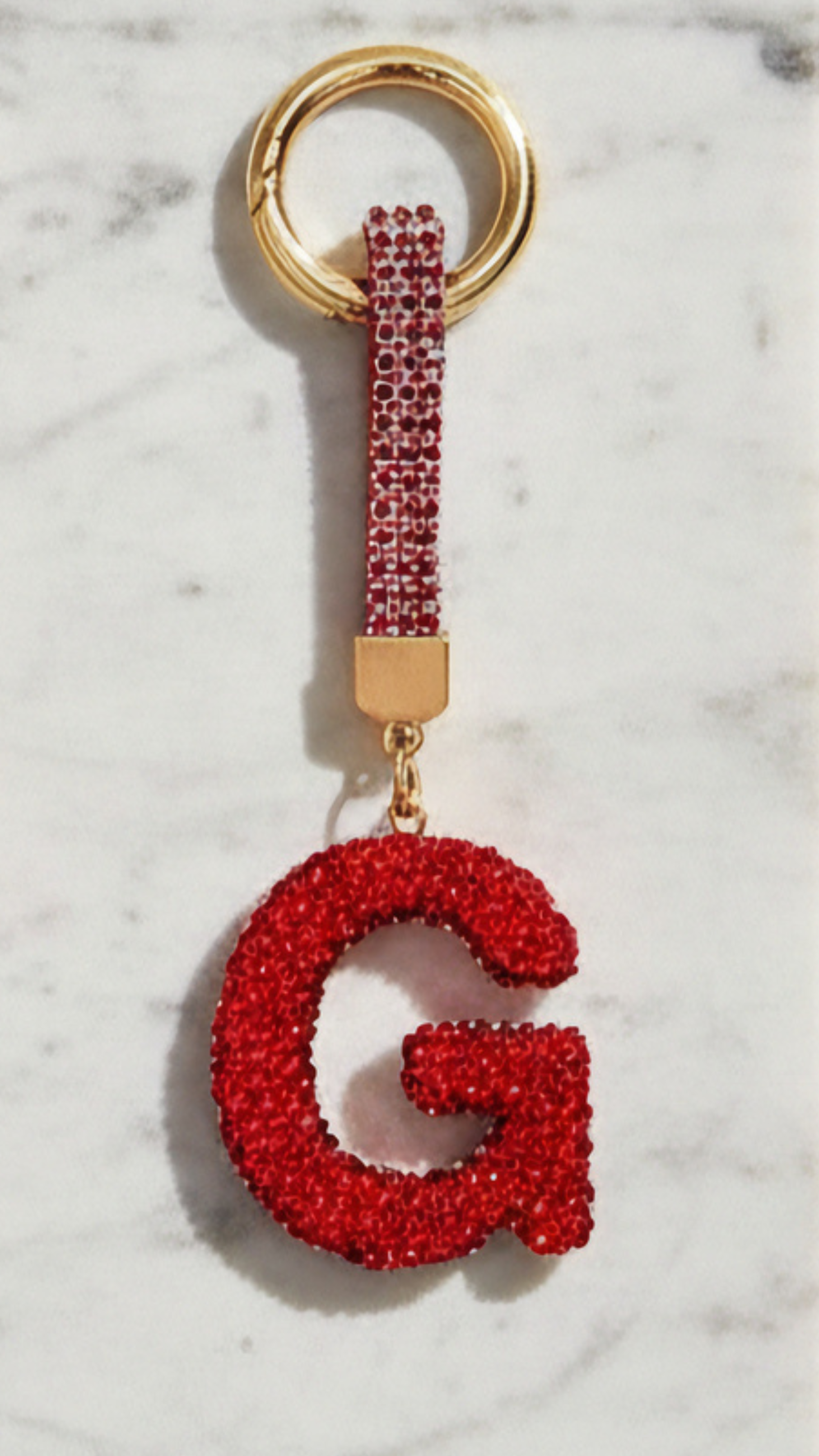 Initial Letter Red Crystal Glam Key Ring & Bag Charm for wholesale on Faire4