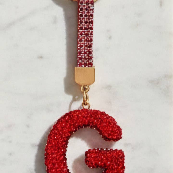 Initial Letter Red Crystal Glam Key Ring & Bag Charm for wholesale on Faire4