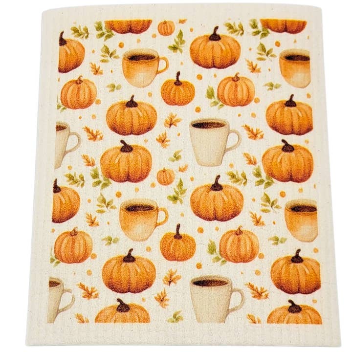 Pumpkin Spice Latte Patterned Swedish Dishcloths for wholesale by Home Accents By Driftless