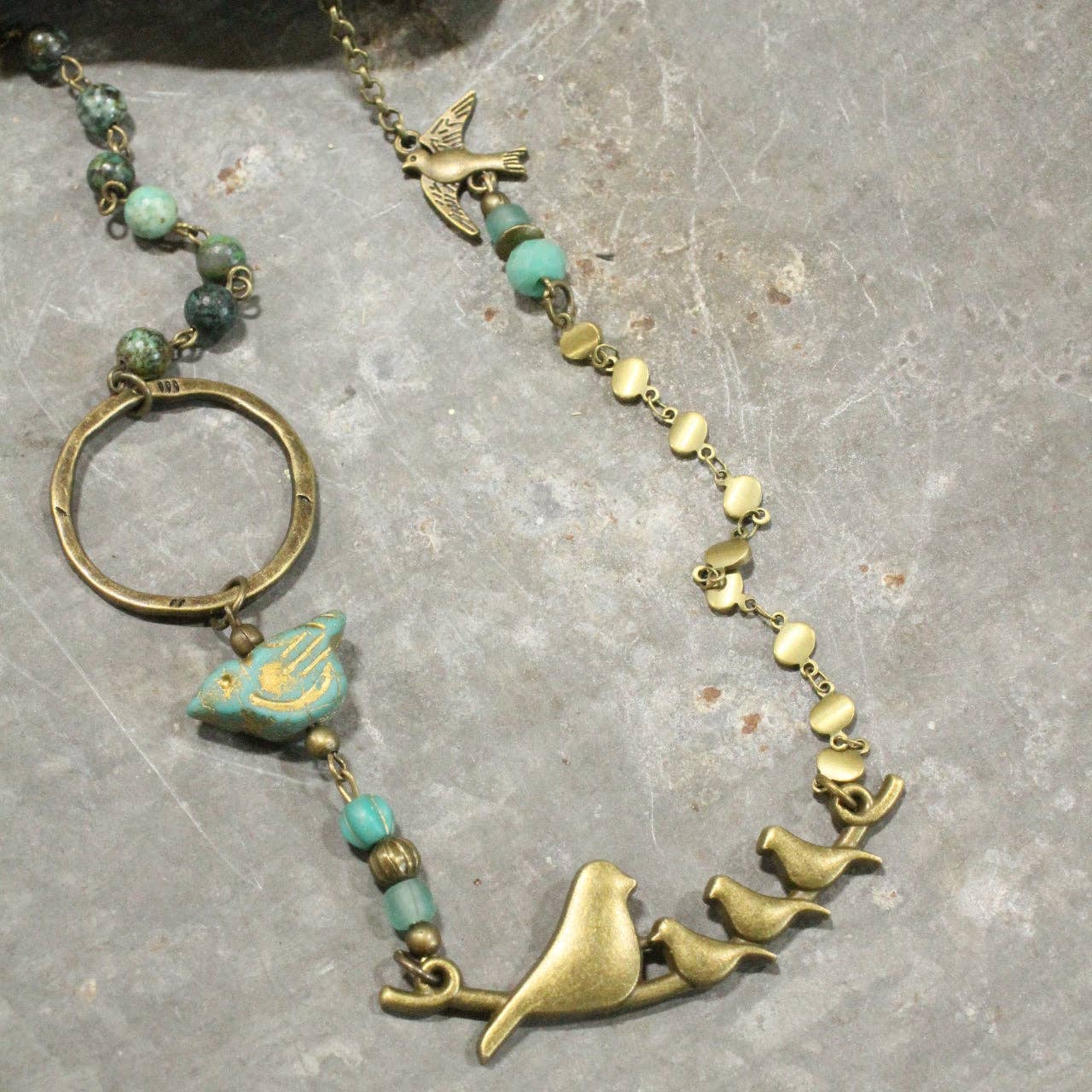The Primitive Peddler, Inc. - Wholesale Pendant/Charm Necklace - Flocked Together Jade Czech Necklace5