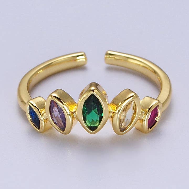 Gold Filled Rainbow Multicolor Marquise CZ Adjustable Ring | Y454 for wholesale by Aim Eternal