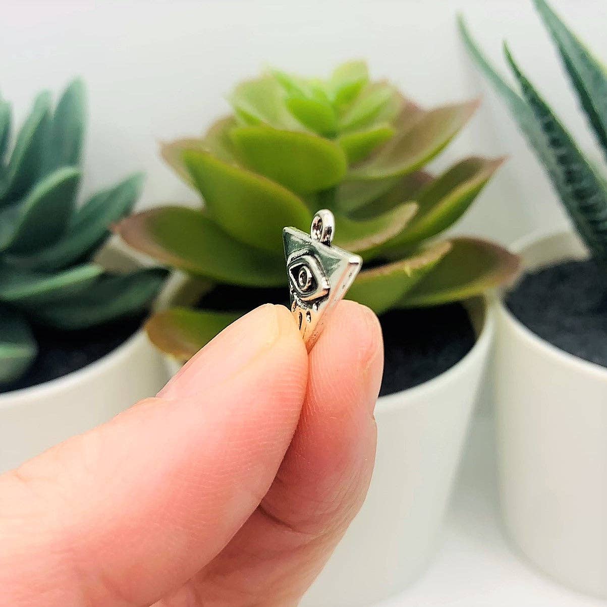 Guerrilla Charm - Wholesale Individual Charm/Pendant - Silver Triangle Evil Eye Charms, 14x14mm3
