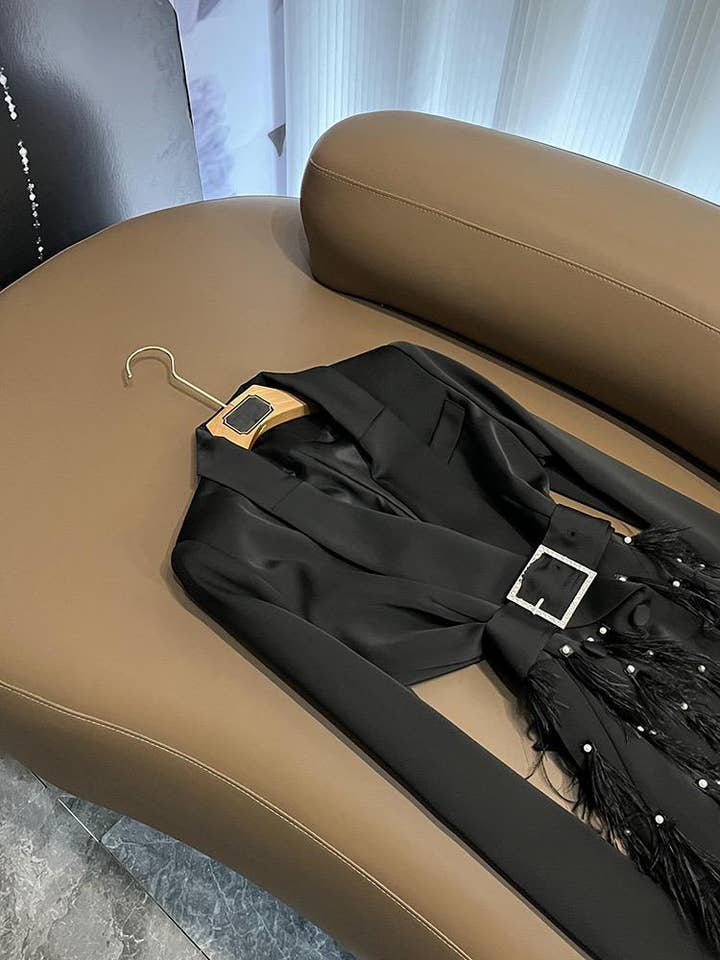 SY388 Elegant Black Lapel Tassel Belt Midi Dress for wholesale on Faire4