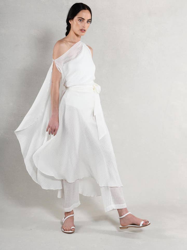 Capri Three Piece Pant Set : White Seersucker Silk for wholesale by JULIE HARRAH