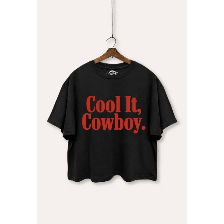 "COOL IT COWBOY" BOXY GRAPHIC CROP TOP for wholesale by VINTAGE POINT USA
