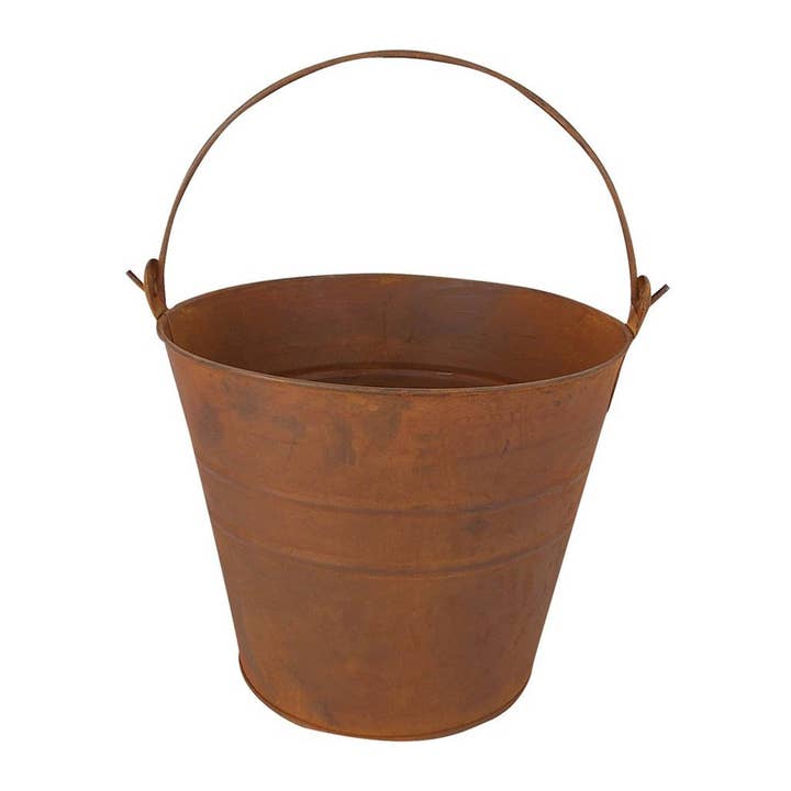 Tin Pail with Handle, Rustic - 7.5" Tall for wholesale by Birch Maison