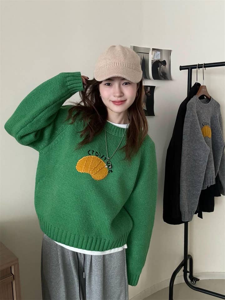 Marayn - Wholesale Knitted jumper – Women′s - Cute Korean Style Cartoon Letter Knit Sweater12