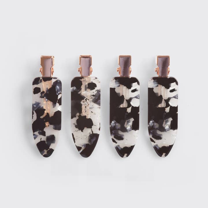 KITSCH - Wholesale Hair Clip - Women's - Eco-Friendly Creaseless Clips 4pc Set - Black Terrazzo