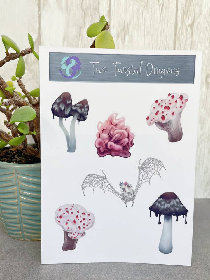 Fungal Bat Skeleton - Sticker Sheet for wholesale by Two Twisted Dragons