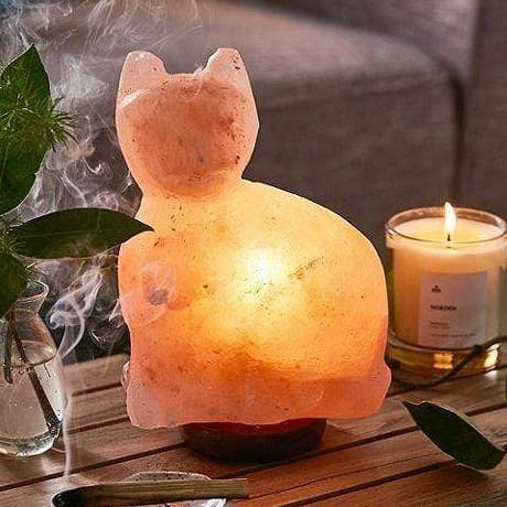 Cat Himalayan Salt Rock Lamp (6-8 Lbs)- Pink Crystal Salt for wholesale by Himalayan Trading Co.®