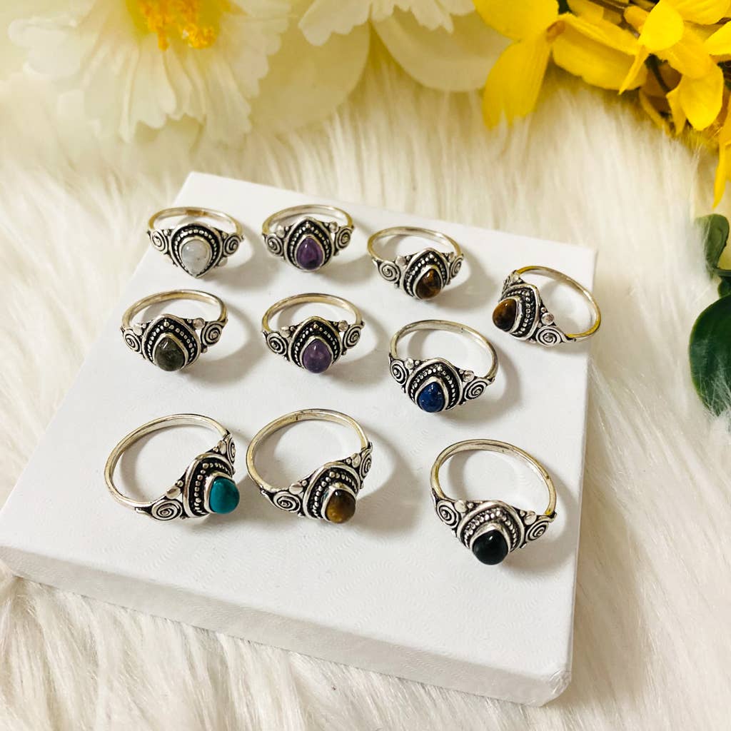 Karma Nepal Crafts - Wholesale Single Stone/Solitaire Ring - 100 Piece Bohemian Silver Crystal StackablRing  ($2.25 each)9