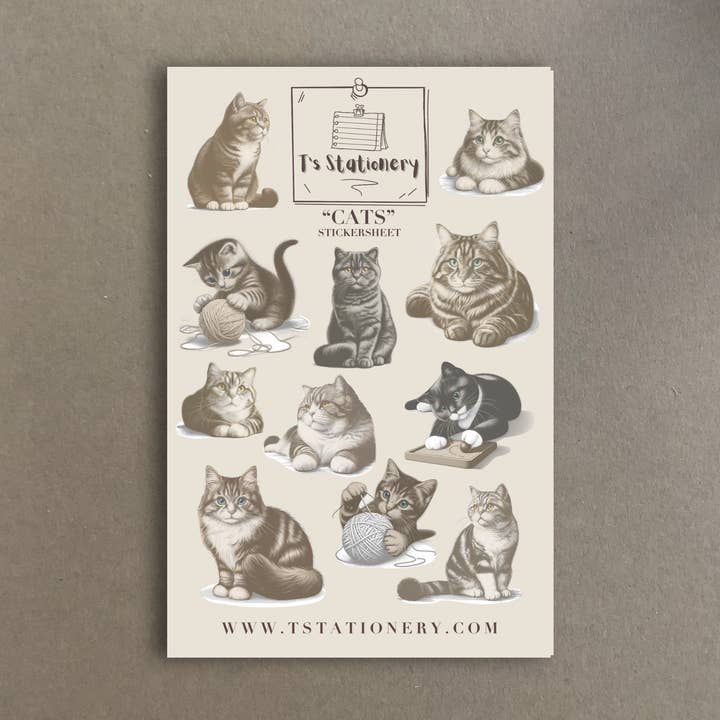 Planche d'autocollants « Chats » pour la vente par T's Stationery