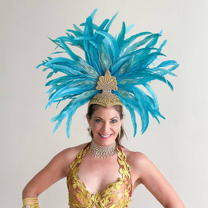 Zizi Light Turquoise Showgirl Feather Headpiece for wholesale by Zucker Feather Products