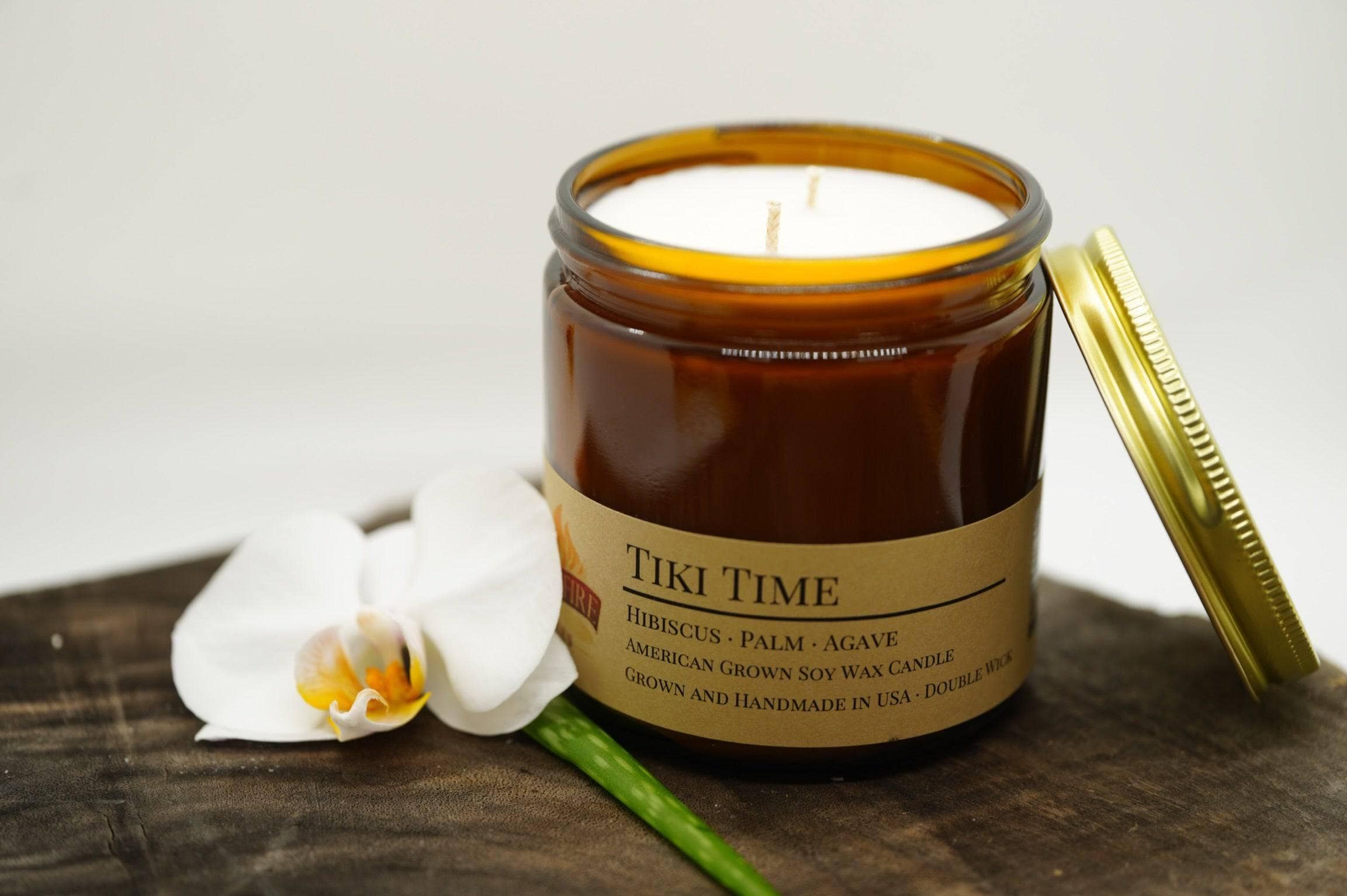 VIAI Beauty - Wholesale Jar/Filled Candle - PRAIRIE FIRE Tiki Time Soy Wax Candle | 16 oz Double Wick Amber Apothecary Jar0
