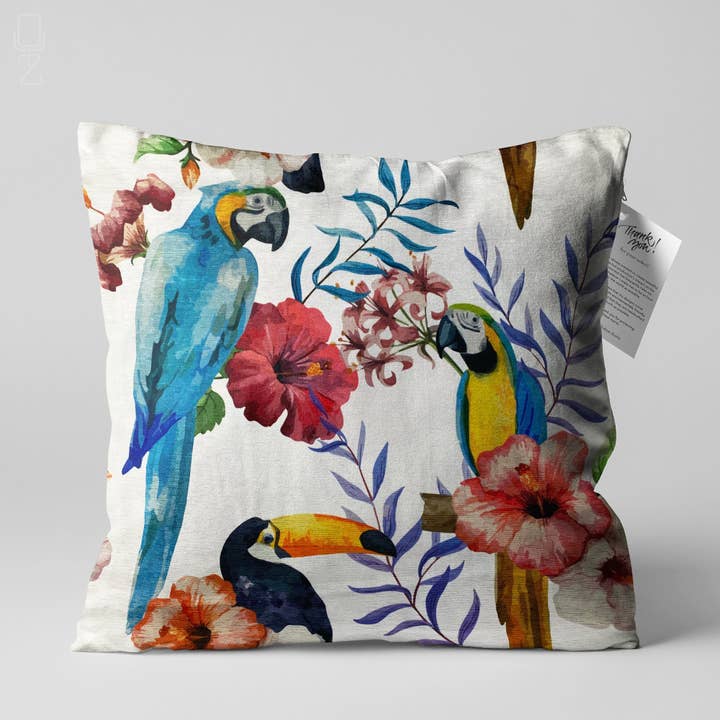 Housse de coussin avec perroquets et fleurs | Double face 22 x 22 » pour la vente par OyzShop