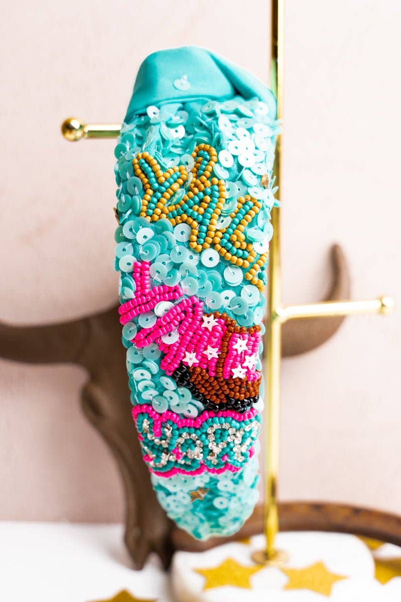 Wholesale Accessory Market - Wholesale Fashion Headband - Women's - Viola 'Yall' Seed Bead Sequin Turquoise Knotted Headband0