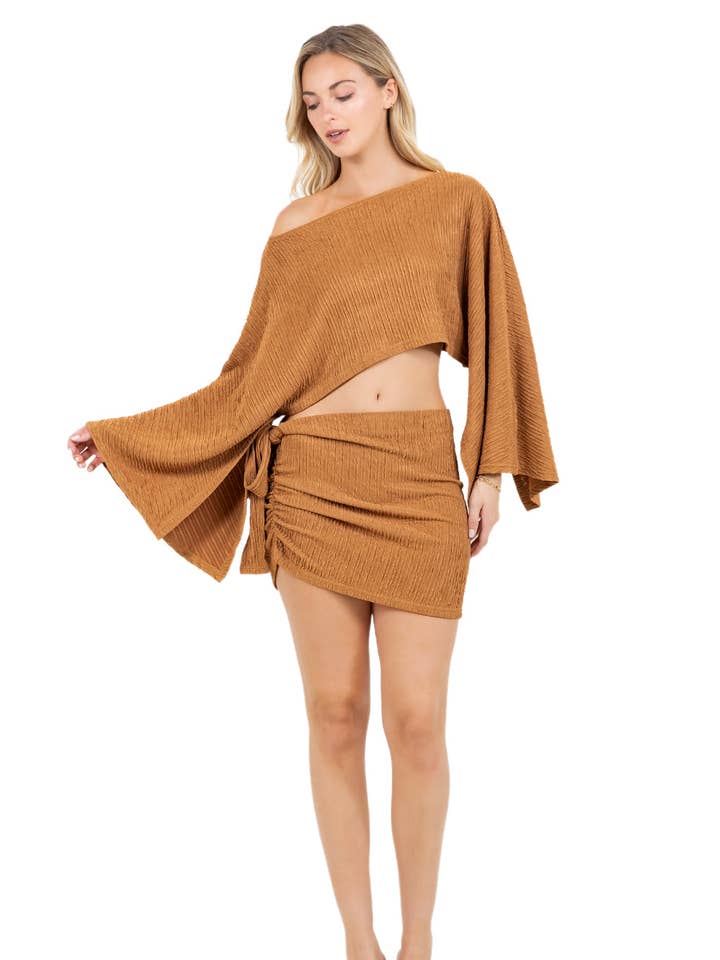 Brown WOMEN FASHION 2PCS SKIRT SET for wholesale on Faire0