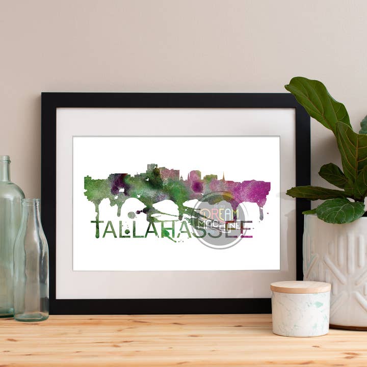 Skyline de acuarela de Tallahassee, horizonte de Tallahassee, Arte de Tallahassee, Póster de Tallahassee, Impresión de Tallahassee, Arte de Tallahassee, Tallahassee WCS156 para venta al por mayor de DreamMachine Prints
