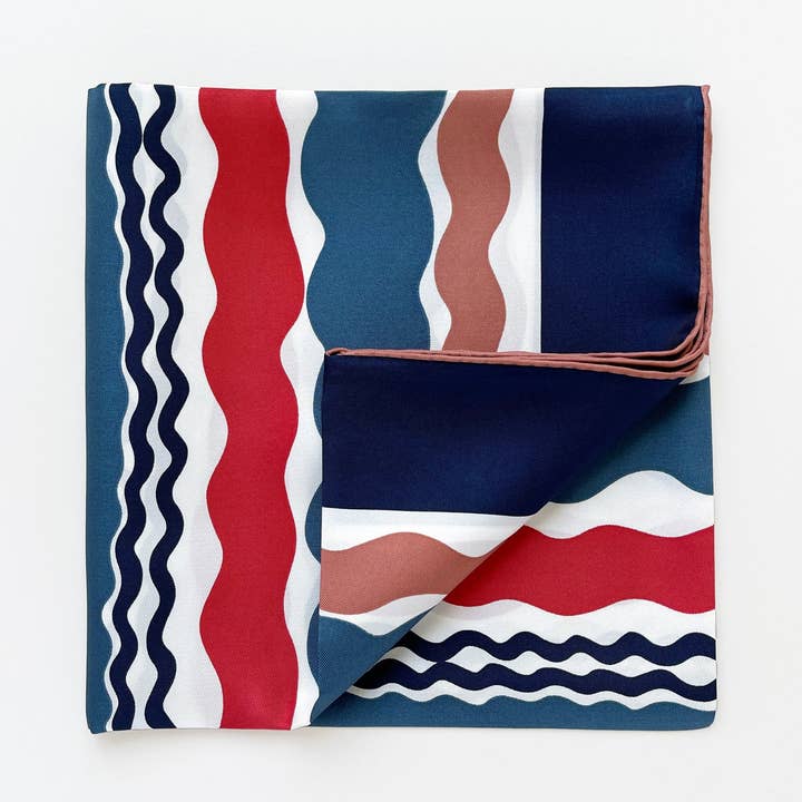 Blue Wave Silk Scarf - 90cm Hand-rolled Women's Head Scarf for wholesale by LuluLane